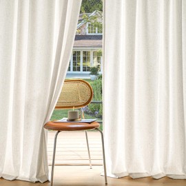 MIULEE MIULEE Non-See-Through Privacy Linen Curtains 2 Panels, Light Filtering Window Curtains Farmhouse Textured Back Tab Semi Sheer Drapes for Bedroom Living Room, 52 x 84 Inches Long, Natural White