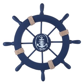 Rienar Nautical Ship Steering Wheel - 11" Diameter Wooden Beach Home Wall Décor With Fishing Net/Shell/Fish/Starfish/Seagull