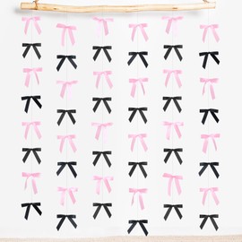 FHzytg Pink and Black Satin Ribbon Bow Hanging Garland, 6 Pack of 48 Pieces, 6.6 Feet Long, Perfect for Girls' Bow Birthday Party, Baby Shower, Bridal Shower, Bachelorette Party