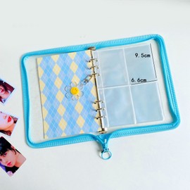 Photo Album A5 Zipper Mini Transparent Insert Binder Picture Postcard Album Book for Commemoration Blue Photo Album