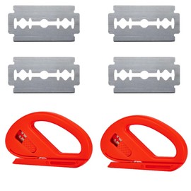 Cutter, Includes 2 Orange Film Cutters + 4 Metal Blades for Cutting Wallpaper, Film, Paper, Cardboard, Wrap Cutter, Safe and Efficient, No Delay, Easy Removal of Replacement Blades, Safety Cutter, Craft Tape Cutter
