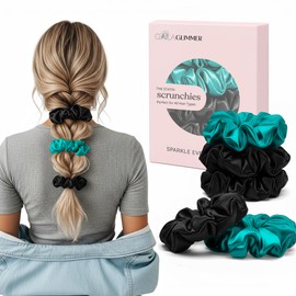 GALAGLIMMER Scrunchies for Girls No-Damage for Girls Day to Night Silk-Like for All Types and Textures Crease-Free Hair Accessories (3 Black + 2 Green)