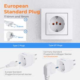 Bigfish Travel Adaptor USA Adapter Socket 2 Pack Adapter USA Germany Plug Travel Adapter Thailand Type B Adapter for EU to America/Canada/Thailand/Mexico/Wall/Charger/Charging Station, White
