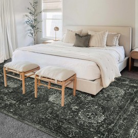 Seavish 8x10 Rugs for Living Room Black Vintage Distressed Accent Area Rug for Bedroom Low Pile Non Slip Kids Playroom Indoor Soft Carpet for Dining Room Home Office