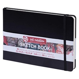 Royal Talens – Art Creation Hardback Sketchbook – 80 Sheets – 140gsm – 21 x 14.8cm – Black Cover