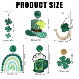 XIHIRCD 6 Pairs St Patricks Day Earrings for Women, Irish Lucky Green Four Leaf Clover Earrings Set Acrylic Shamrock Dangle Earrings Dangling St Patricks Day Accessories Gift for Decor Party