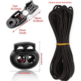 - Metal ElectronicsicsCordLocks-20 piezas de plástico negro elástico de 33.8 pies, cuerda elástica resistente, 10 cordones de cierre de cierre, 10 agujeros, cordones para cordones, ropa, mochila