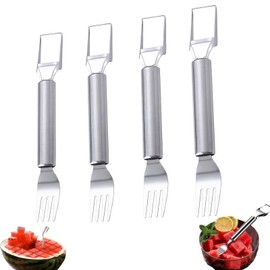 2-in-1 Stainless Steel Fruit Cutter，watermelon fork slicer cutter，watermelon cuber cutting tool， Summer fruit fork，for Family Parties Camping Party (4 PCS)