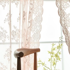 Kotile Blush Sheer Curtains 95 Inch Length for Girls Room, Country Floral Vintage Sheer Lace Curtains 2 Panels Set, Privacy Grommet Lace Curtains for Windows, 52 x 95 Inch, Blush Pink