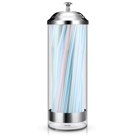 Patelai 10.6 Inch Plastic Straw Dispenser and 100 Pcs Drinking Straw Organizer Container with Stainless Steel Lid Transparent Drinking Straw Holder Plastic Drinking Straw(Sweet Colors)