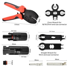 Solar Crimping Tools Set MC4 Crimping Tool Kit for 2.5/4/6mm² Solar Panel PV Cable, 10 Pairs Male/Female Solar Panel Connectors,Solar Photovoltaic Crimper Plier,10 Pairs Copper Needle,2 Spanner Wrench