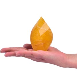 AMOYSTONE Small Flame-Shaped Orange Fluorite Tower with Spiral Point Design - Golden Orange Healing Crystal Decor forHome, Office, Meditation (0.6-1 LBS)