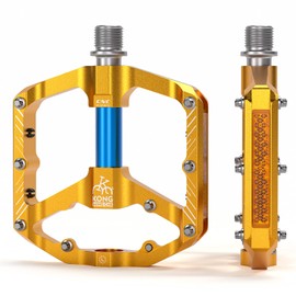Mountain/Road Bike Pedals with 3 Seal Bearing - 9/16" MTB Pedals Platform Lightweight - Non-Slip Bicycle Pedals for BMX MTB (Gold-Blue)