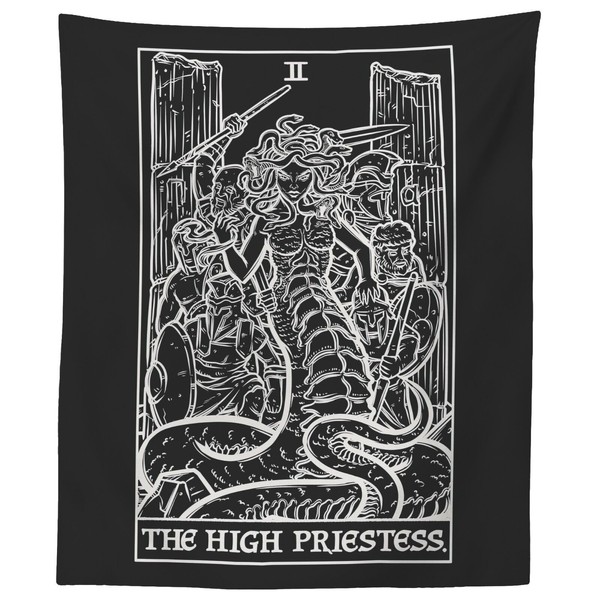 The High Priestess Tarot Card Tapestry Greek Mythology Medusa Gothic Art 59x51