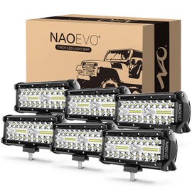 NAOEVO 7 Inch LED Light Bar, 720W 72,000LM Offroad Fog/Driving Lights LED Tractor Lights with Spot Flood Combo Beam, Waterproof LED Work Lights for Truck Boat ATV UTV, 6 Pcs (White)