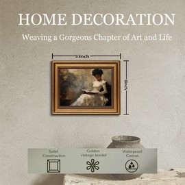 Gold Framed Wall Art Vintage Canvas Wall Art African American Black Girl Reading Book Artwork Prints Picture for Living Room Bedroom Farmhouse Bathroom Office Decor, 8x10