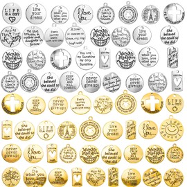 Hicarer 60 Piece Housekeeping Week Gifts Inspiration Words Charms Craft Supplies Pendants Beads Charms Pendants for Jewelry Making Crafting Findings Accessory for DIY Necklace Bracelet(Silver, Gold)