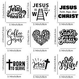 9/12Pcs,Pocket Size Jesus Vinyl Iron-on Heat Transfer Stickers, Floral Letters, God Pray Religious Themes, for DIY Clothing, T-Shirt, Mask, Jeans, Backpack (JG-05)