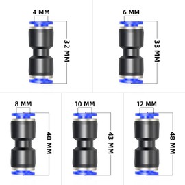 ERGAOBOY 60 Pcs Blue 4mm 6mm 8mm 10mm 12mm OD Straight Push to Connect Fittings (PU4,PU6,PU8,PU10,PU12)