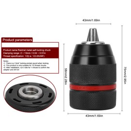 Milwaukee Drill Chuck 1/2 Inch, Keyless Drill Chuck 2 mm - 13 mm 1/2, Drill Chuck Cordless Screwdriver, 13 mm Metal Drill Chuck 1/2-20UNF Self-Locking Keyless Drill Chuck Power Drill Chuck