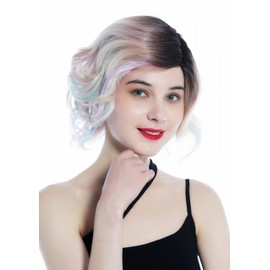 WIG ME UP - DW3334 Ladies' wig short wild wavy parting parted ombre dark brown with streaked pastel colours