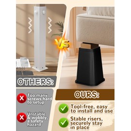 Apipi 8 inch Bed Risers for Dorm Twin XL - Heavy Duty Furniture Risers Support up to 3000 Lbs, Non-Slip for Under Bed Storage Room Dorm Essentials Couch Table Chair, Set of 4