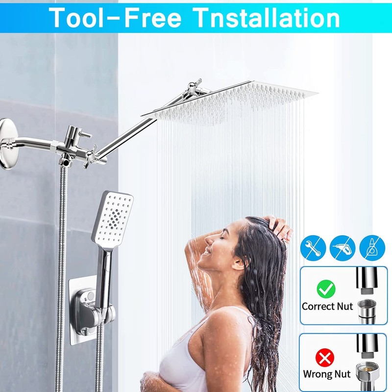 Rain shower heads with Handheld Spray Combo,8''High Pressure Rainfall Shower