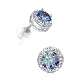 Luyona Moissanite Stud Earrings for Women D Color VVS1 925 Sterling Silver Round Moissanite Earrings Wedding Engagement Jewelry Gifts for Wife Bride, base, Moissanite