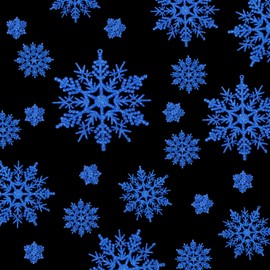 50 Pieces Plastic Snowflake Ornaments Glitter Christmas Snowflakes Hanging Craft for Winter Party Christmas Tree Decorations,Assorted Sizes(1,2,3,4,5,6 Inches) (Dark Blue Glitter)