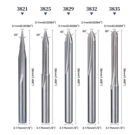 HUHAO 5pcs V Router Bits 20-90 Degree Engraving Bits 1/8 Shank 2 Flutes 0.1mm Tip Engraving Tool Bits CNC V-Groove Router Bit for Acrylic Wood MDF Stainless Steel
