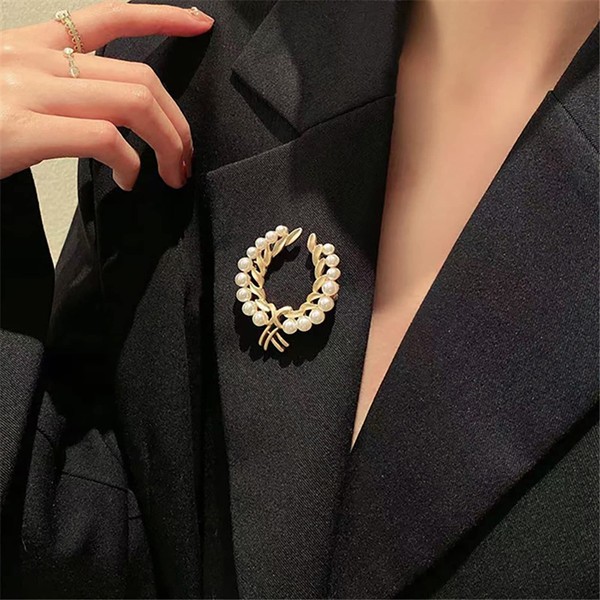 TseenYi Wheat Brooch Fashion Pearl Corsage Brooch Baroque Fashion Gold