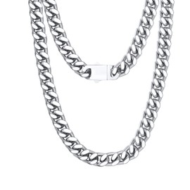 9mm Miami Cuban Link Chain for Men Women 316L Stainless Steel Hiphop Silver Color Choker Necklace 16/18/20/22/24 Inches (width 9mm 20 inches)