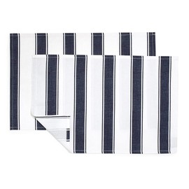 Style Decor W2801400 Placemat, 100% Cotton, Set of 2, Washable, Fabric, 11.8 x 17.3 inches (30 x 44 cm), Standard, Simple, Striped, Navy