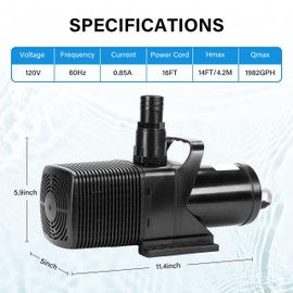 Simple Deluxe 110W 1982GPH Submersible Water Pump(7500L/H), Ultra Quiet(14ft High Lift), with 16ft Power Cord for Fish Tank, Pond, Aquarium, Statuary, Hydroponics