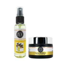 JYE Kit Argán para tu Piel! Incluye Crema y Aceite de Argán Natural libre de químicos, para piel rostro cuerpo manos, hidratante antiedad, textura ligera, absorción inmediata, exquisito aroma