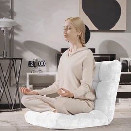 Giantex Floor Chair with Back Support, 14 Adjustable Position, Padded Sleeper Bed, Couch Recliner, Folding Gaming Floor Chairs for Adults, Living Room, Bedroom, Yoga, Meditation, White