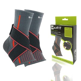 MAXFIT Tobillera de Compresión 1 Unidad, Protección Tobillos, Calcetines , Tobillera Deportiva Ortopédica, Tobilleras Gym, para Basquetbol, Esguince, Talon de Aquiles, Tobillera para Mujeres y Hombres, Mod HH003 (Rojo, Small)
