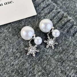 KokoGlow Snowflake Stud Earrings - Hypoallergenic Silver Earrings for Women, Quality Handpicked Freshwater Cultured Pearl Studs, Perfect for Weddings, Parties, and Everyday Wear
