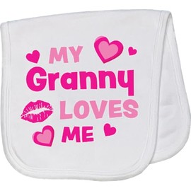 inktastic Valentine's Day My Granny Loves Me Hearts and Lips Baby Burp Cloth White 3e190