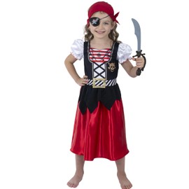 Sincere Party Girls Pirate Costume,2024 New Pirate Dress with Headband,Cutlass,Eye-patch Size 5-6years