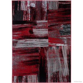 Allstar 5x7 Red and Grey Modern and Contemporary Rectangular Accent Rug with Gainsboro and Charcoal Abstract Bidirectional Brush Design (4' 11 x 6' 11)