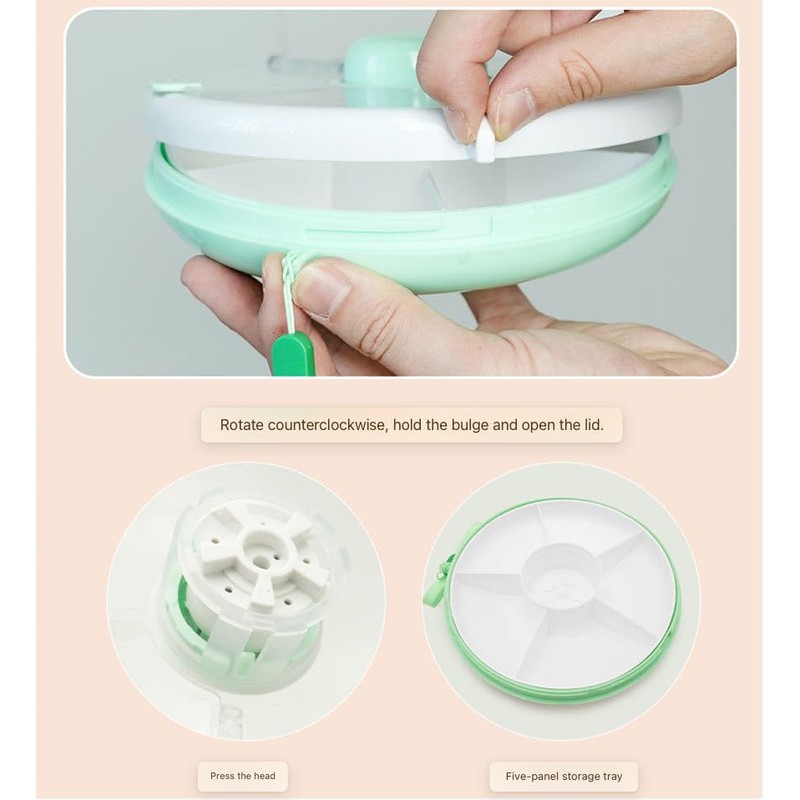 Compartments Reusable Portable Spinning Snack Container with 5 Compartment Dispenser