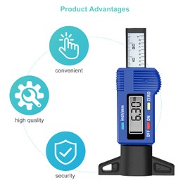 RUIZHI Tyre Tread Depth Gauge Tyre Tread Gauge Car Tread Gauge Digital Depth Gauge LCD Display 0-25.4mm Motorcycle Caliper for Cars, Vans, Trucks (Blue)