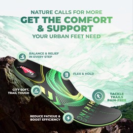 Hiking Insoles for Men - Arch Support Inserts Women - Hiking Boot Insoles - Hike Support Inserts - Back Support Green M