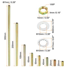 PATIKIL 1/8IP Thread 8 Size Lamp Line Kit with Lock Nuts Washers Fasteners Assortment Hardware for Chandelier Ceiling Light DIY Zinc Plating