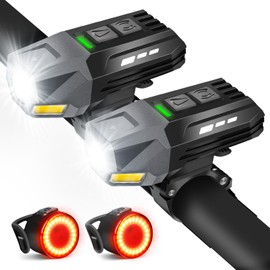 Easymaxx 2Pack Bike Light Set, Rechargeable Bicycle Lights for Night Riding Front and Rear, Powerful Waterproof Bike Headlight, Easy to Install for Men Women Kids Road Mountain Cycling (Black+Black)