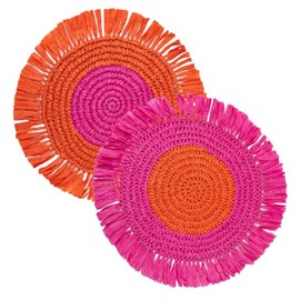 2 x Handmade Orange & Pink Colourful Raffia Placemats Vibrant Table Decorations for Her, Easter Summer Dining -Designed in the UK by Talking Tables Size 30cm