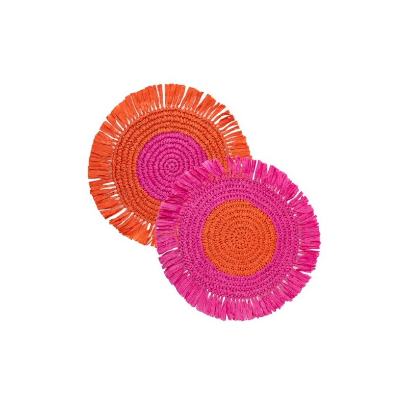 2 x Handmade Orange & Pink Colourful Raffia Placemats Vibrant