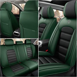 Iceleather Car Seat Covers for Hyundai Kona EV 2019-2025,Waterproof Soft Breathable PU Leather Seat Cover with Storage Pockets(Black&Green,Full Set)