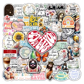 WESILY Pack 50 PCS Christian Stickers Jesus Vinyl Decal God Sticker Waterproof Faith and Religious Gifts for Adults Teens Decor Water Bottle Laptop Scrapbook Notebook Phone Guitar